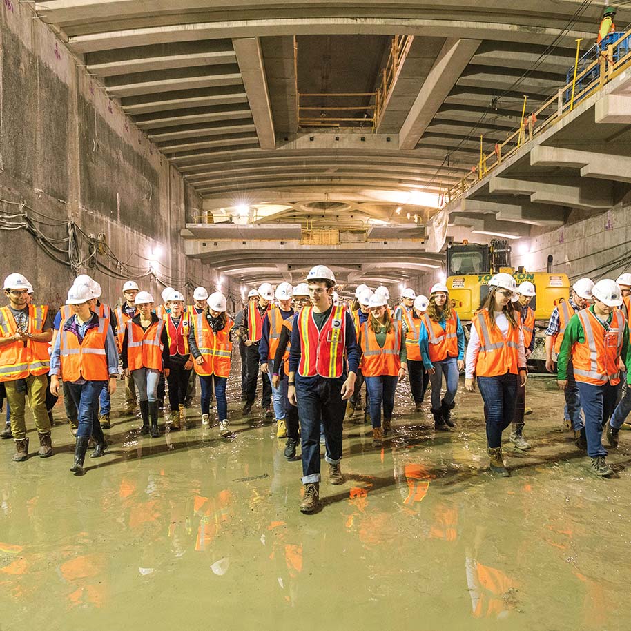 Undergraduate students are pictured exploring the Metropolitan Transportation Authority’s East Side Access project, one of the largest transportation infrastructure projects underway in the United States